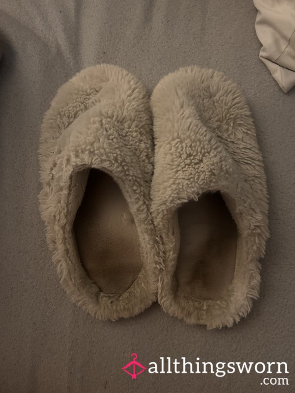 Well-worn Fluffy Cream Slippers