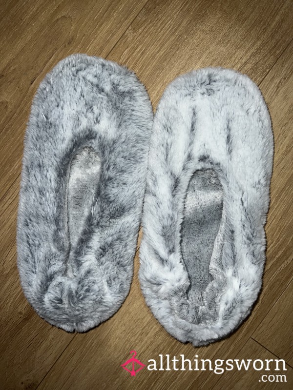 Well-worn Fluffy Grey Slippers