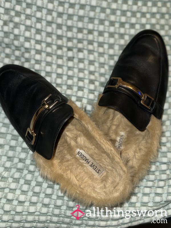 WELL WORN FUR LINED LEATHER MULES // TRACKED US SHIPPING INCLUDED