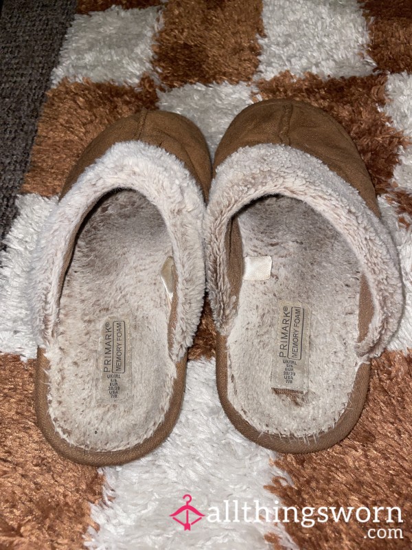 Well Worn Fur Slippers With Holes Inside. Worn Since November 2024 Consistently.