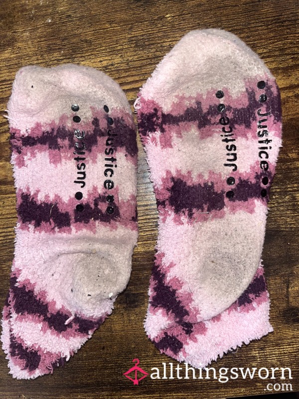 Well Worn Fuzzy Pink Socks