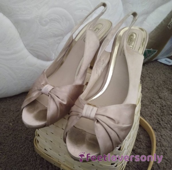 Well Worn Gold Satin High Heels