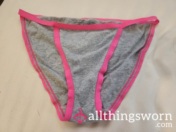 Well Worn Gray And Pink Panties Comes With 48 Hour Wear!