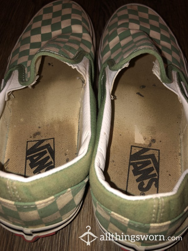 Well Worn Green Checkered Vans Size 8.5