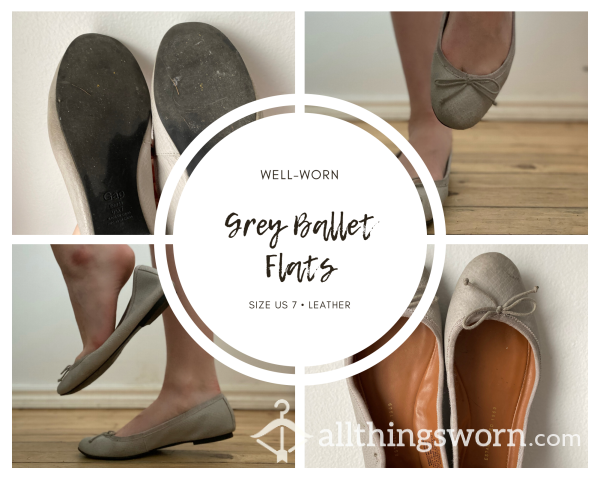 * Sold * Well-Worn Grey Ballet Flats With Bows 👣