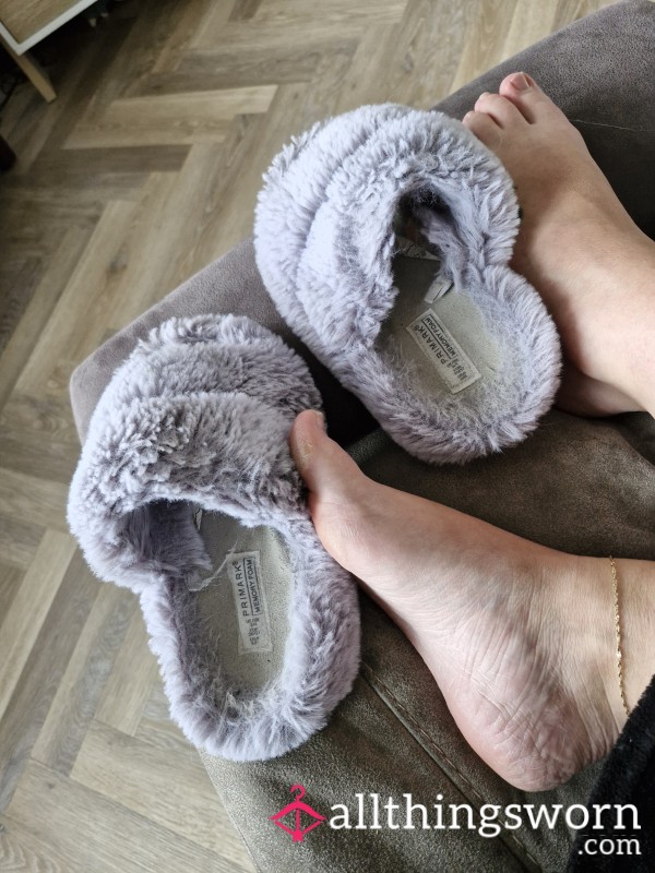 Well Worn Grey Fluffy Smelly Slippers