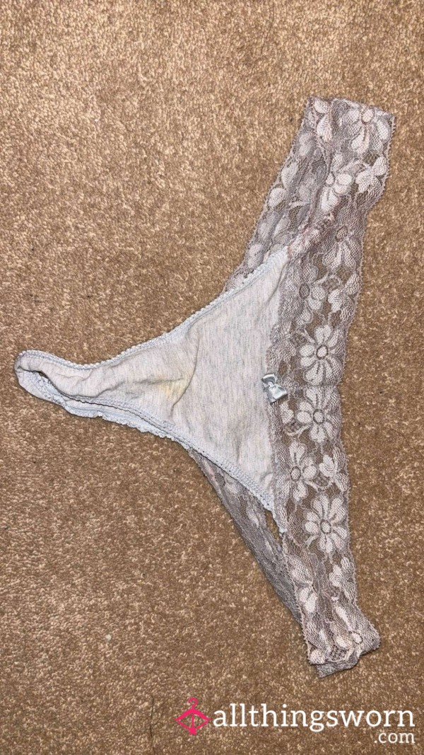 Well Worn Grey Lacey Cotton Thong