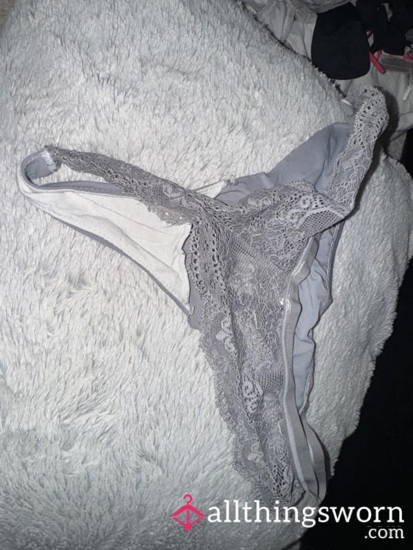 Well Worn Grey Silky Lacey Back Thong🩶