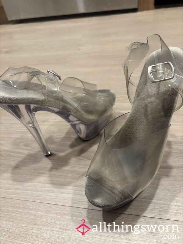 Well Worn High Heels Size 8 Pleasers Clear