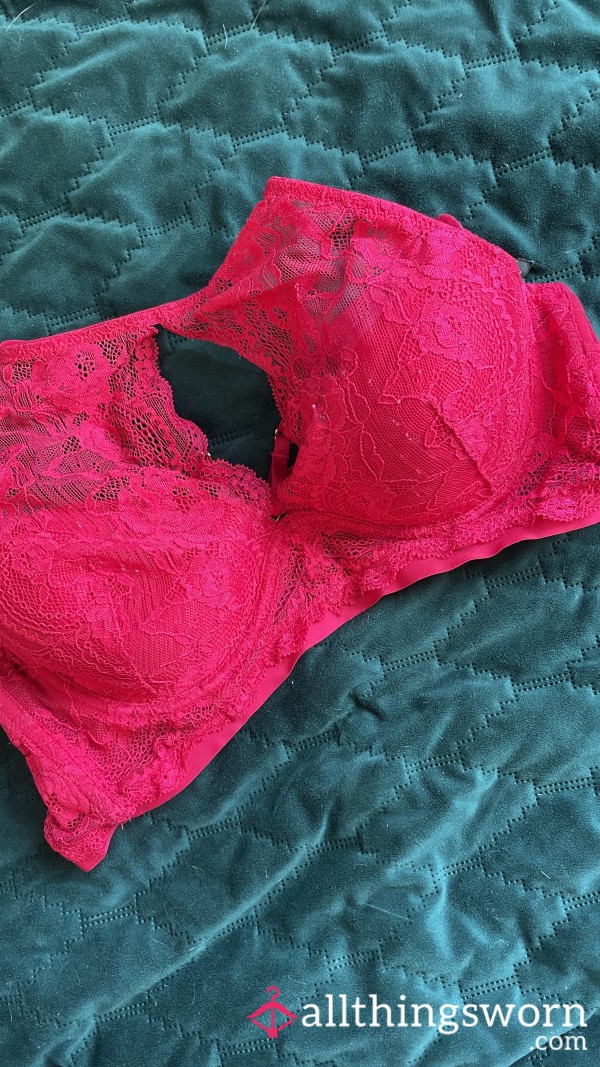 Well Worn Lacy Bra Red