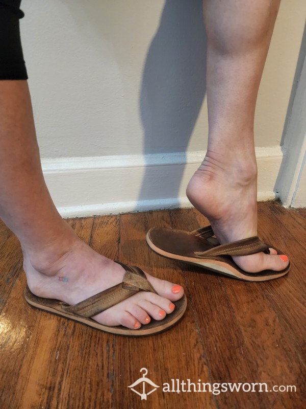 Well Worn Leather Flip Flops