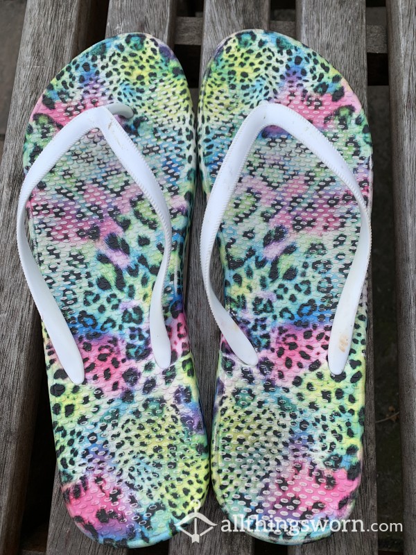 Well-worn Leopard Flipflops