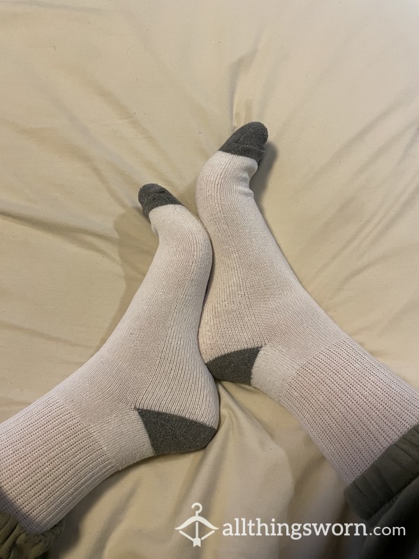 Well-Worn Long White Sweaty Stinky Gym Socks