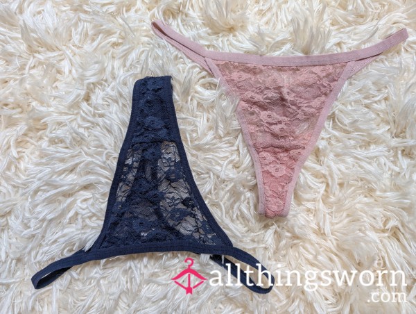 💙🩷Well-Worn Navy Or Pink Lace Thongs💙🩷