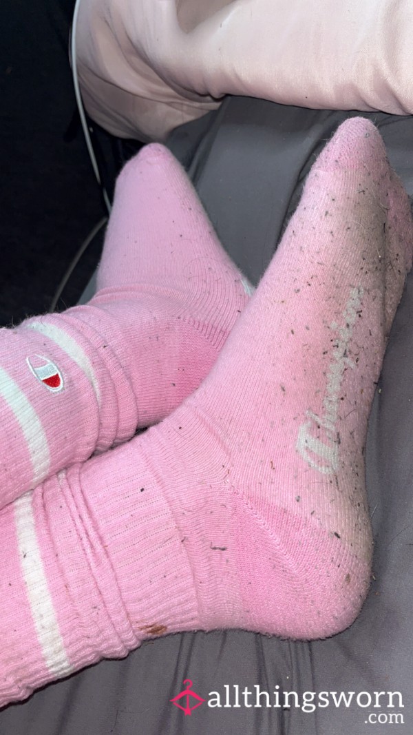 Well-worn Pink Champion Socks