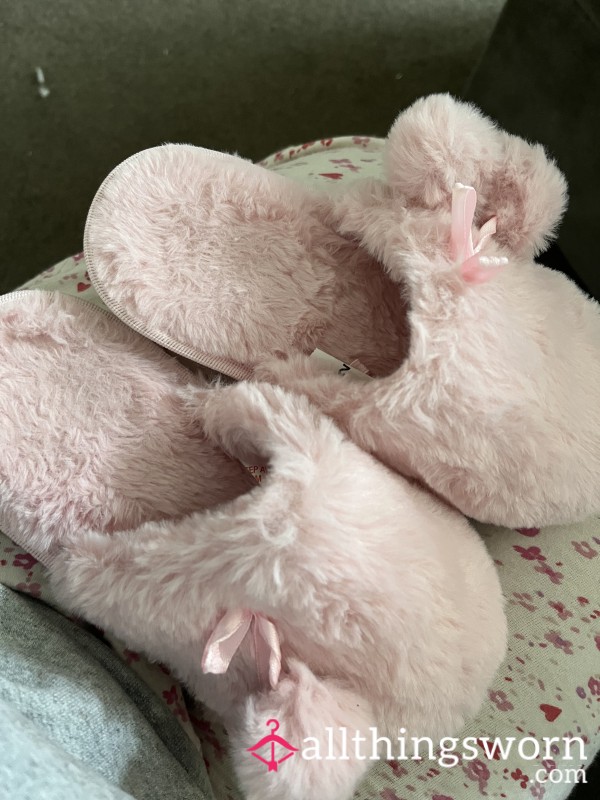 Well Worn Pink Fluffy Slippers