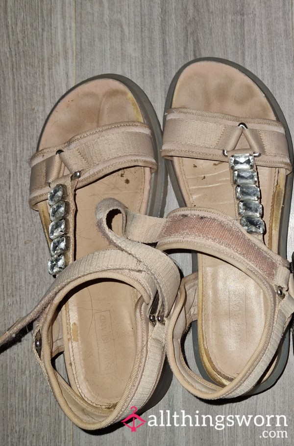 Well-worn Pink Jewelled Sandals