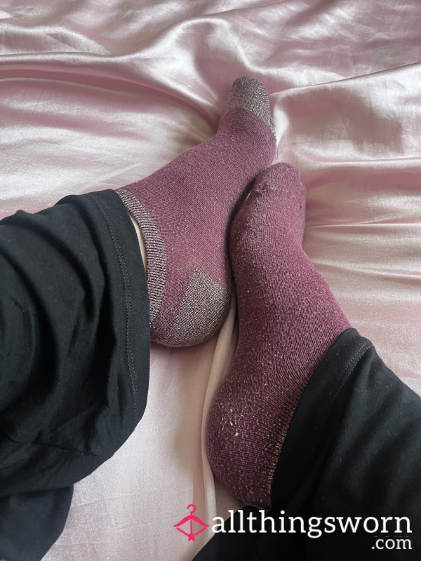 Well Worn Purple Glittery Trainer Socks 🖤