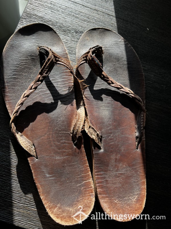 Well Worn Rainbow Flip Flops