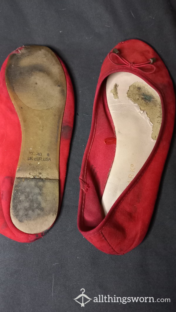 Well Worn Red Work  Ballet Flats