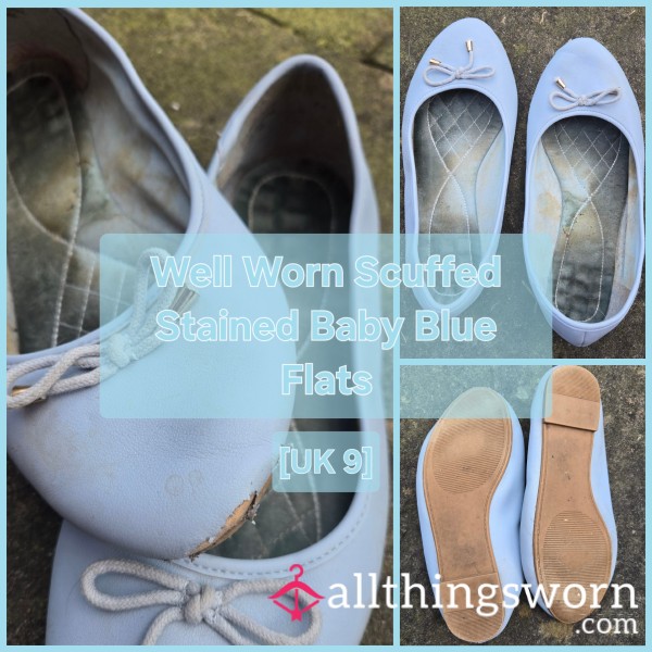 Well Worn Scuffed Baby Blue Flats [UK 9] - INTRODUCTORY PRICE