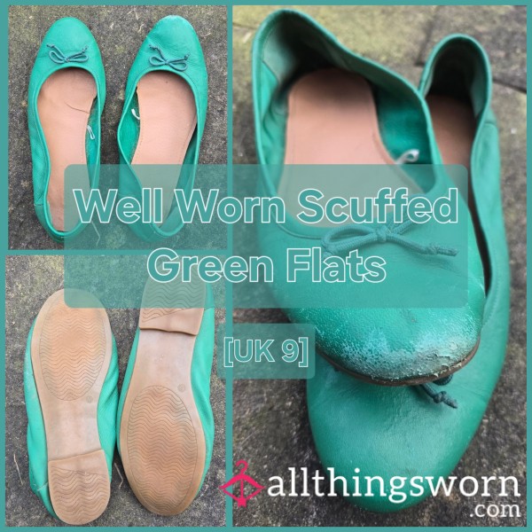 Well Worn Scuffed Green Flats - INTRODUCTORY PRICE