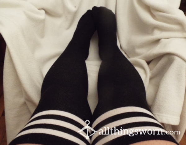 Well-Worn S**y Black Schoolgirl Thigh High Socks