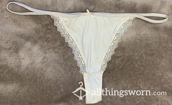 Well Worn S**y Silky White String Thong Worn 8+ Hours