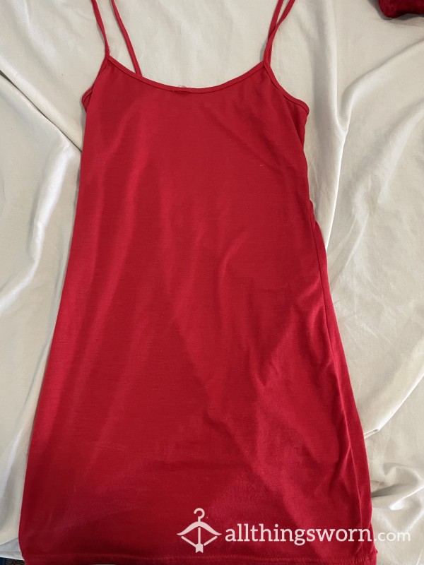 Well Worn S**y Skimpy Little Short Red Mini Slip Dress Size Medium