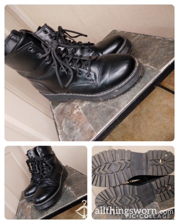 🥾Well-Worn 3 Year Old Black Leather, Platform, Combat Boots/Work Boots/Uniform Boots🥾