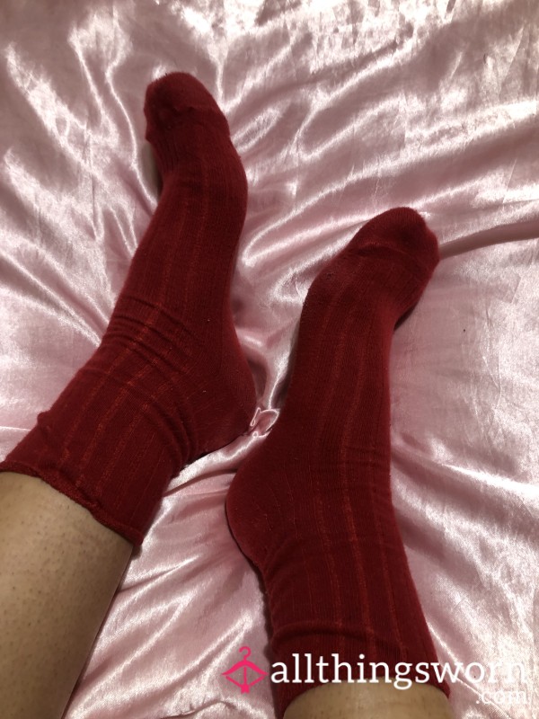 Well Worn Smelly Red Ribbed Ankle Socks 💋