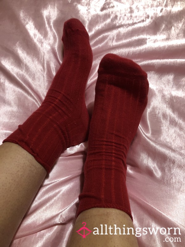 Well Worn Smelly Red Ribbed Ankle Socks 💋