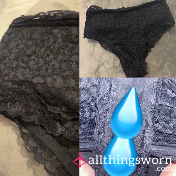 Well-worn, Soaking Black Laced Panties💦🖤