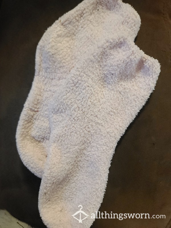 Well-worn Soft Pink Fuzzy Socks