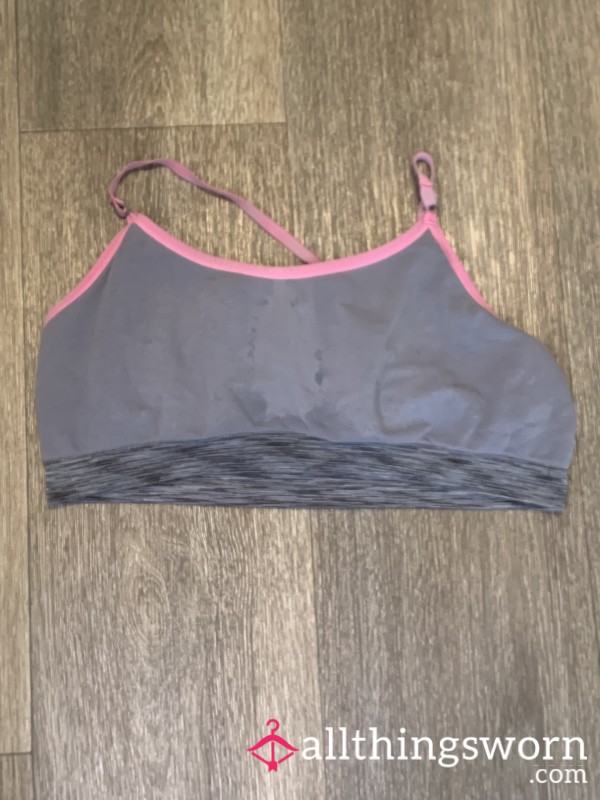 Well-worn Sweaty Gray And Pink Sports Bra