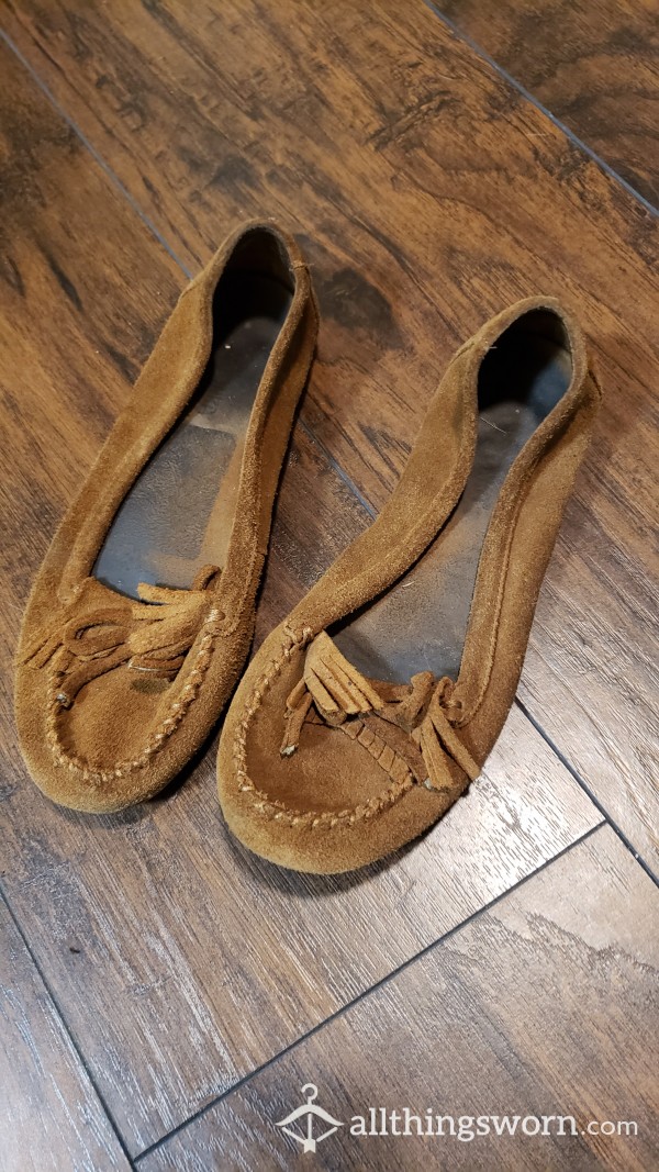 Well Worn Tan Moccasins