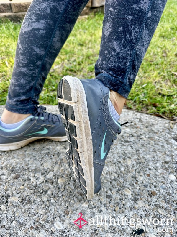 Well Worn Teal And Gray Nike Sneakers