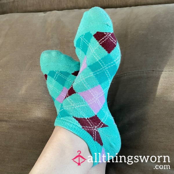 Well-worn Teal Argyle Socks