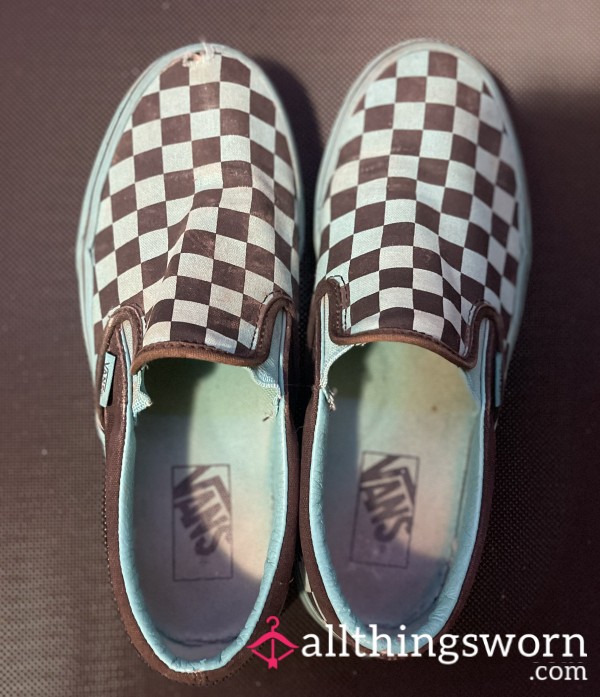 Well Worn Teal/Black Checkboard Vans (6+ Years Of Wear)