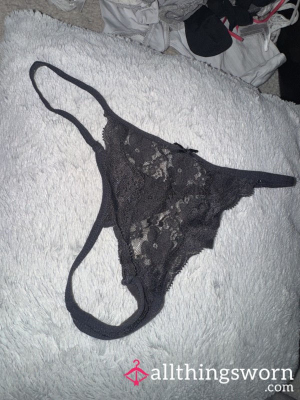 Well Worn Tiny Black Lace G-string 🖤