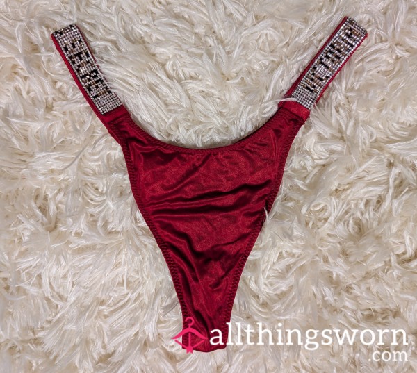 *SOLD* ♦️ Well-Worn Victoria's Secret Red Thong W/Rhinestones, XS♦️