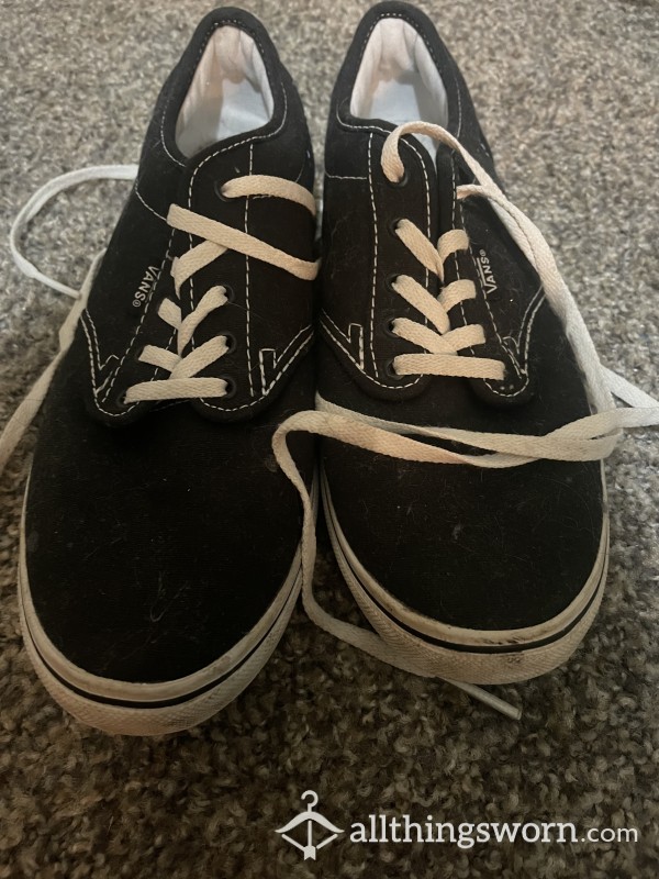 Well Worn White And Black Vans