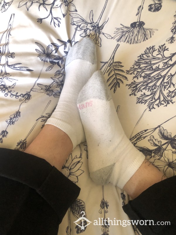 Well Worn, White And Gray Ankle Socks