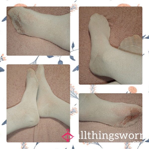 Well-worn White Cotton Crew Socks