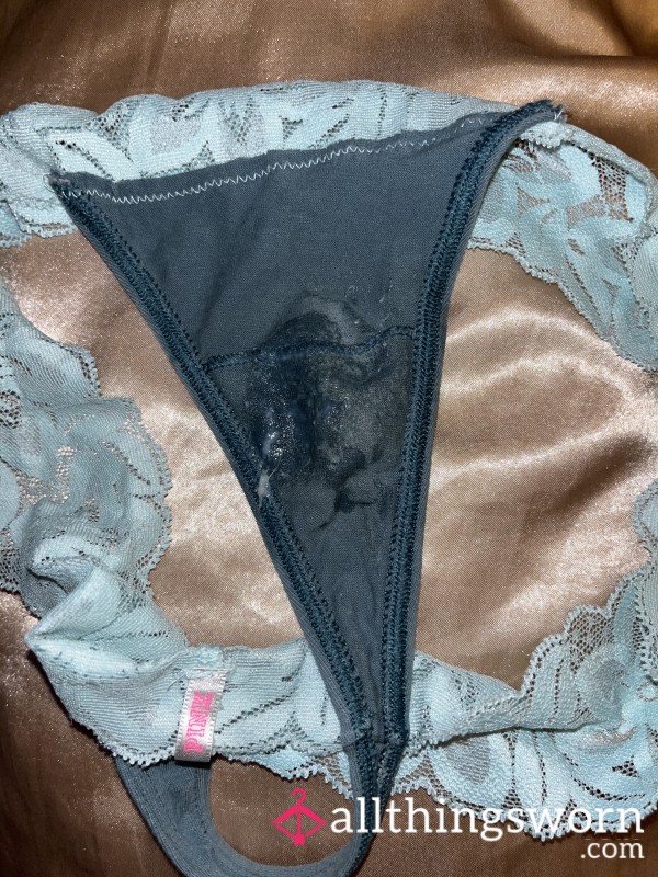 Well Worn Blue Victoria Secret Lace Large Thong | PAWG 24+ Hr Wear