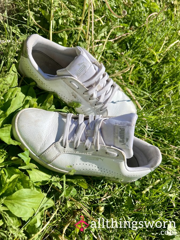 Well Worn White Pumas