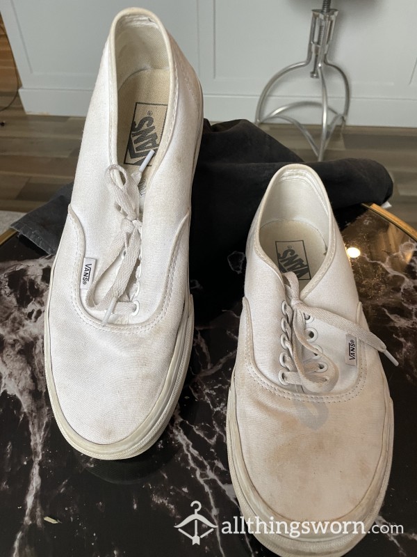 Well Worn White Vans Size 10