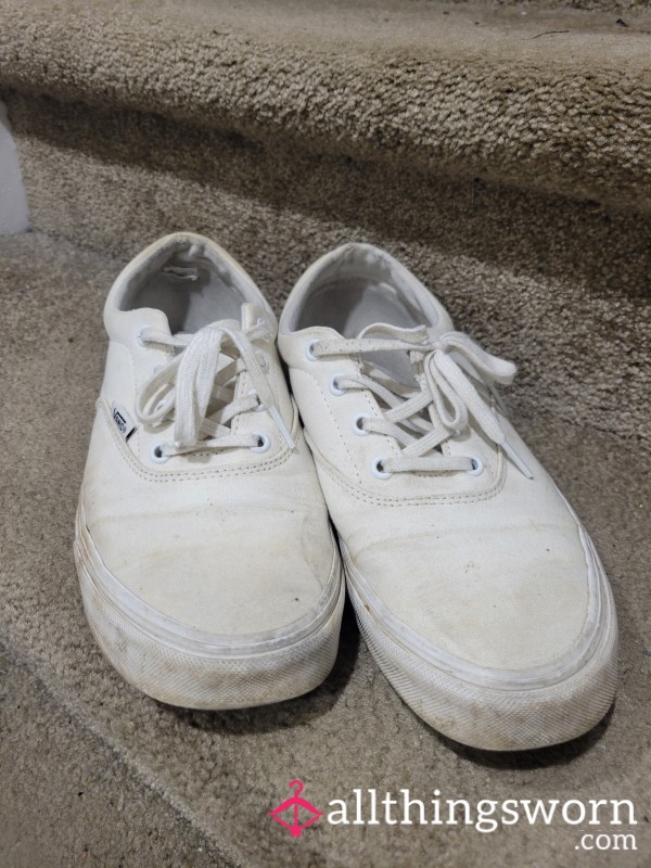 Well Worn White Vans - Size 11