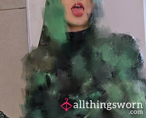 Wet And Messy Green Gunge On Leather Catsuit.