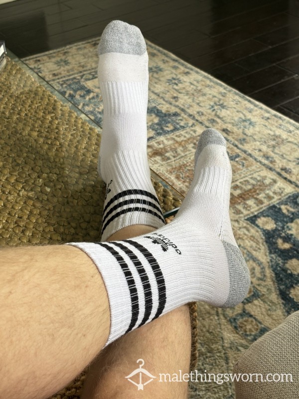 White Adidas Striped Socks